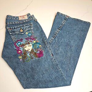 True Religion Joey Flare Jeans 30 Embroidered "Madame Mystery" Limited Edition